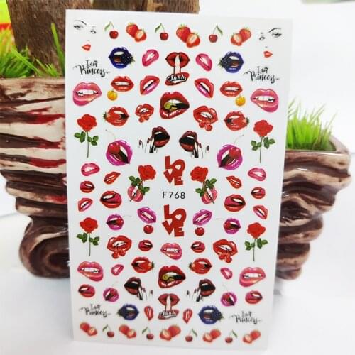 3D Nail Stickers Sexy Lips Fruit Flowers Love Stickers for Nails Self-Adhesive Design Sticker for Manicure Nail Art Decoration