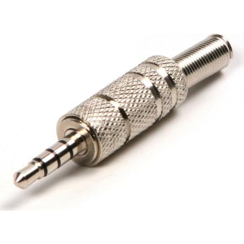 4 Pole Audio Jack 3.5mm Male Metallic Silver Connector Plug Stereo Headset DIY