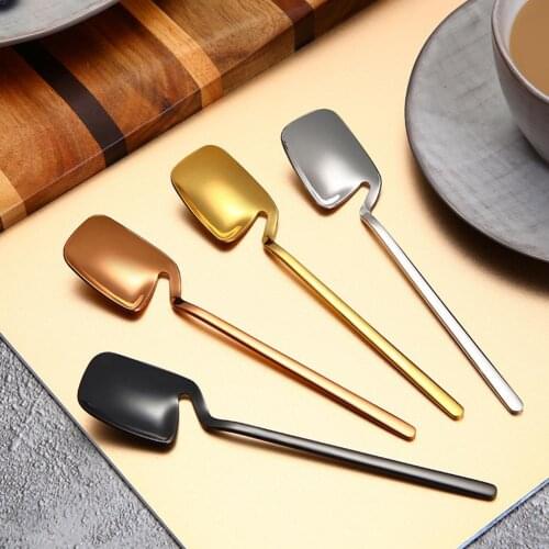 6Pcs Stainless Steel Comfortable Hand Kitchen Restaurant Coffee Tea Milk Dessert Ice Cream Spoons Anti-corrosion Coffee Scoop