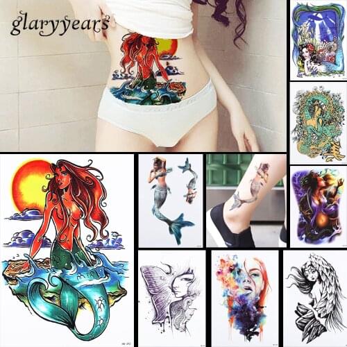 8 Pieces Mermaid Pattern Design Leg Body Art Tattoo Sticker Temporary Dragon Feather Decal Waterproof Tattoo Sticker Women HB#46
