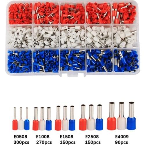 960Pcs/Set E0508 E1008 E1508 E2508 E4009 Insulated Ferrules Terminal Block Cord End Wire Connector Electrical Crimp Terminal