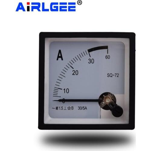 AC0-30A Class 1.5 Current Test Analog Panel Meter Amperemeter White Black SQ-72