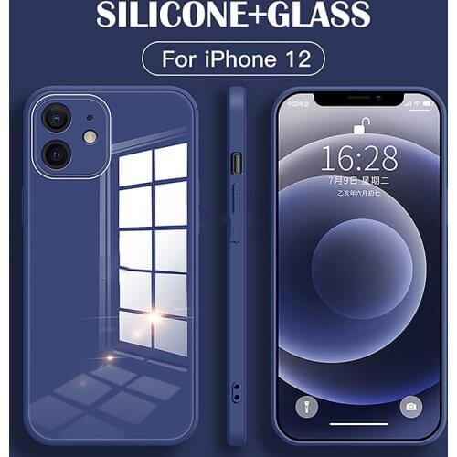 Tempered Glass Phone Case For iPhone 12Mini 11 Pro Max Original Liquid Silicone Soft Funda For iPhone X XR XS MAX 7 8 Plus Cover