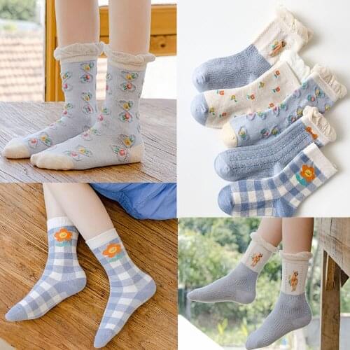 Kids Socks Spring Fall Winter Lace Girls Princess Sock Cartoon Bear Print Baby Wear Sweet childrens Socks Cotton Infant
