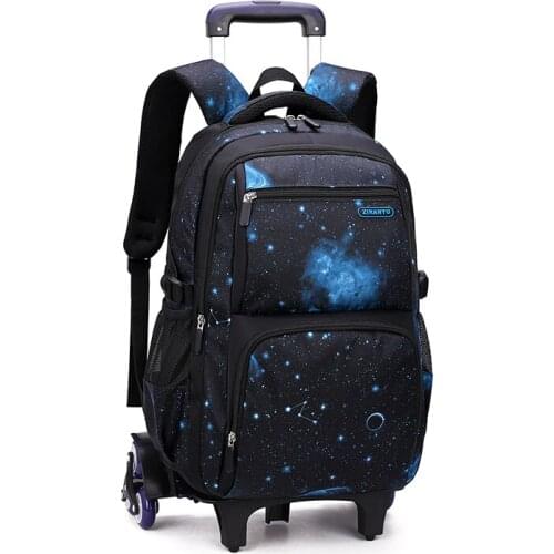 Kids Boys Girls Trolley Schoolbag Luggage Book Bags Backpack Latest Removable Children School Bags With 6 Wheels Stairs Mochilas