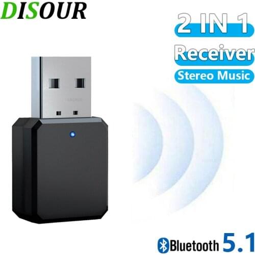 DISOUR KN318 V5.1 Bluetooth Receiver Dual Output AUX USB Stereo Car Hands-Free Call With Mic For Headphones Wireless Adapter