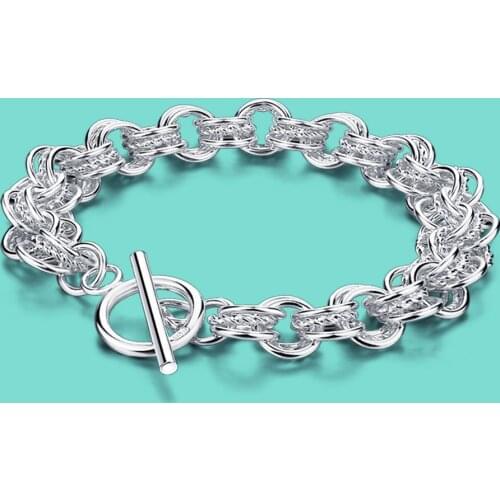 Mens 925 Sterling Silver Bracelet 10MM Circle Design Silver Chain Bracelet Chic Fine Jewelry Accessories Gift