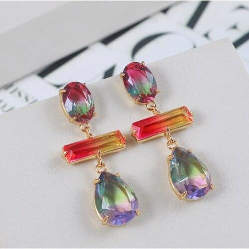 European and American niche design fashion simple shine gradient water drop type translucent long color earrings girl