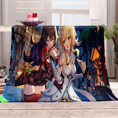 Genshin Impact Print Game Blanket Cartoon Anime Bed Thin Quilt Home Office Washable Duvet Casual Kids Sherpa Blanket