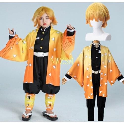 Adult Kids Anime Demon Slayer Kimetsu no Yaiba Kamado Nezuko Agatsuma Zenitsu Cosplay Yukata Kimono Cosplay Costume Wig