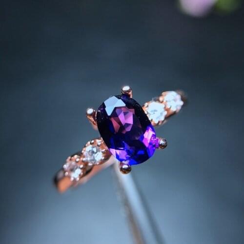 Chic purple Amethyst gemstone ring women 925 sterling silver ring good cut rose gold color birthday christmas present