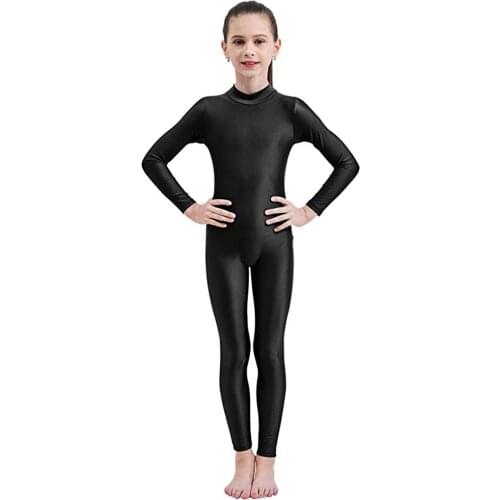 SPEERISE Girls Black Long Sleeve Unitard Boys Bodysuit Spandex Full Body Tight Jumpsuit for kids Dance Costumes Unitards
