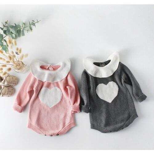 Newborn Baby Knitted Clothes Girls Winter Fall Rompers Loveheart Ruffle Warm Wool Playsuits Birthday Party Bodysuits Photo Props