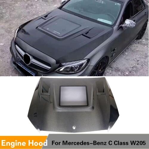Carbon Fiber Front Bonnet Hood Cover Bodykit Fit for Benz C-Class W205 C180 C200 C250 C300 C350 C43 AMG C63 AMG 2015 - 2019