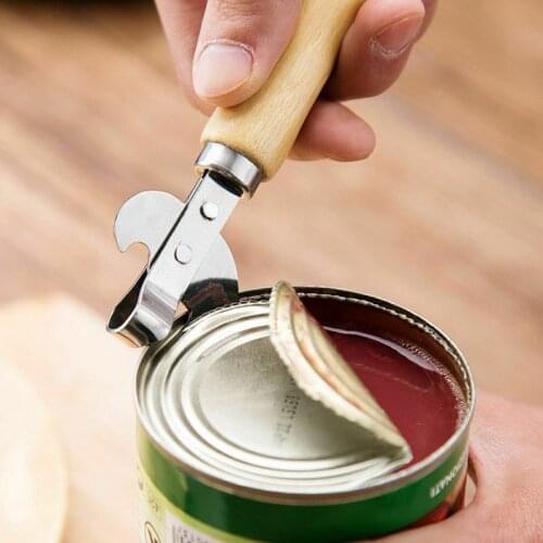 1PC Can Opener Wooden Handle Stainless Steel Kitchen Tools Accessories Manual Can Opener Canned Tin Can Beer Bottles