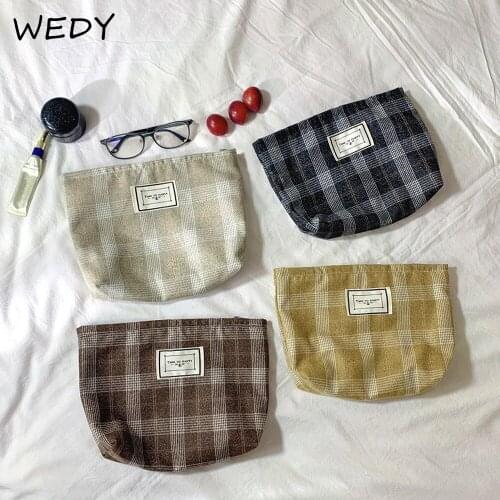 Korean Plaid Cosmetic Bag Large Capacity Travel Toiletry Bag Necesserie Organizer Cosmetic Pouch Beauty Case Women Day Clutches
