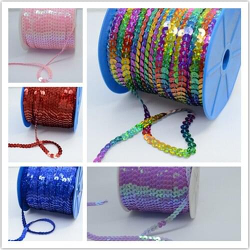 100Yard 6mm Sequins Ribbon Trim Sewing Paillette Strings Flat Round Sequins in Roll For Clothing Crafts Garment Accessories
