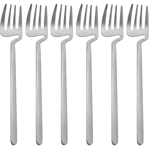 304 Stainless Steel Dessert Fork Set 6Pcs/Set Long Handle Dinner Forks Matte Korean Colorful Forks Kitchen Party Fruit Cake Fork