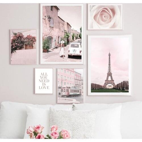 Paris Tower Sakura Tree Bus Terrace Lass Wall Art Canvas Painting Nordic Posters And Prints Wall Pictures For Living Room Decor