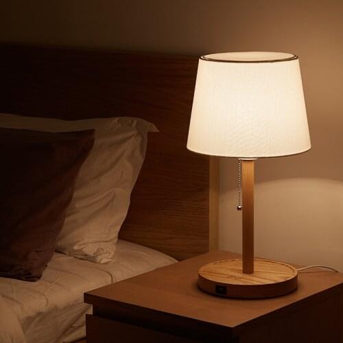 Nordic Bedroom Headbed Solid Wood USB Wireless Charging Creative Wedding Room Japanese Romantic Simple Modern Oak Desk Lamp