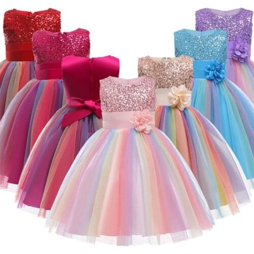 Boiiwant 3-10Y Kids Formal Dress Flower Sequins Round Collar Sleeveless Princess Dress Up Sundress Party Dress for Kids Girl