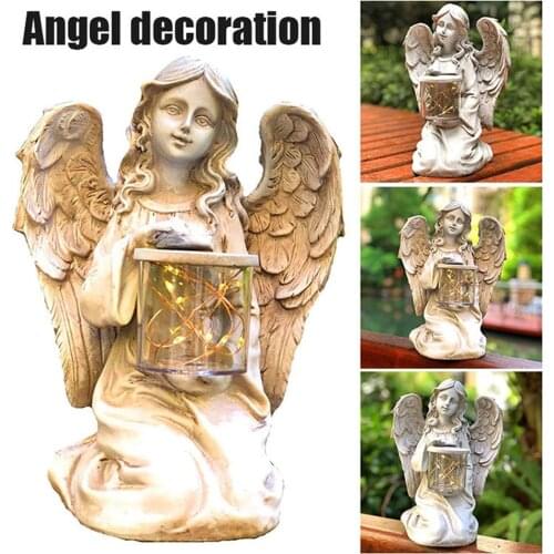 Resin Kneeling Angel Girl Statue Indoor Outdoor Remembrance Decoration Angel with LED Light Sculpture Religious Gift