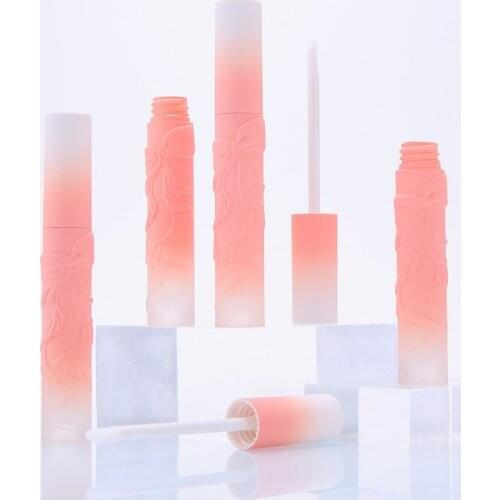 Empty Lip Gloss Tubes Gradient Pink Embossed Bow Cosmetic Lipgloss Container Makeup 5ML Lip Gloss Packaging 10/30/50pcs
