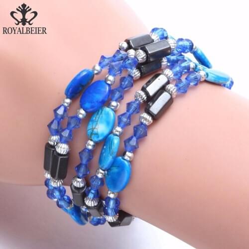 ROYALBEIER Blue Beaded Bracelet Magnet Slim Down Bracelet Bohemia Style For Men & Women Jewelry SZ0495b