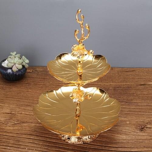 Nordic Double Layer Snack Plate Metal Cake Stand Light Luxury Fruit Nut Tray Household Candy Plate Wedding Table Dessert Dish