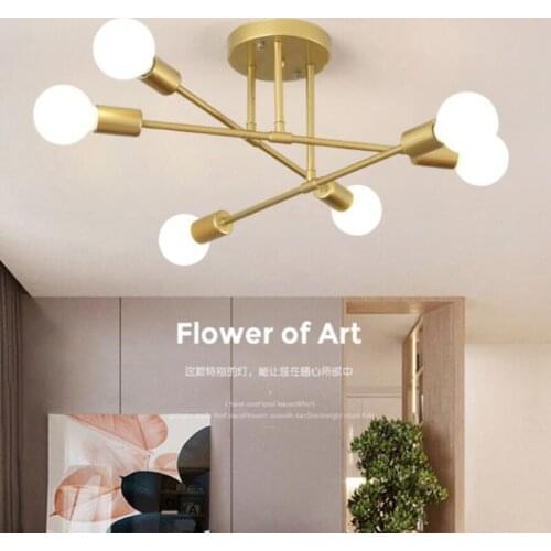 Modern Creative chandelier lamps semi-embedded ceiling lamp brushed antique gold lighting 6 lights Nordic home decoration