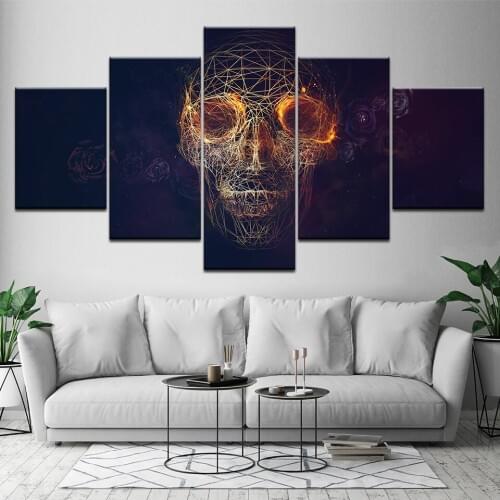 Modern HD Prints Painting Frame Home Decor Canvas Pictures 5 Pieces Red Roses Flower Abstract Skull Poster Living Room Wall Art