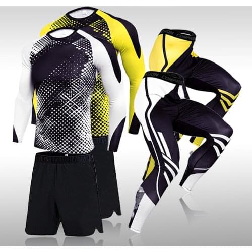 3 Pcs Tracksuits Suit Men Running Sports Suit MMA Compression Sportswear Rashguard Male Bodybuilding T-shirt pants Man Training