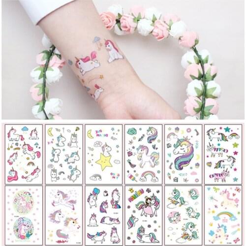 Unicorn Tattoo Sticker For Kid Cute Cartoon Colorful Fake Tatoo Children Temporaire Body Art Waterproof Temporary Tattoo Sticker