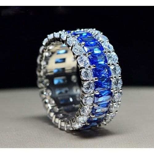 Top Brand Sparking Shining Pink Blue White Sapphire Gemstone Rings Couple Anniversary 925 Silver Woman Jewelry
