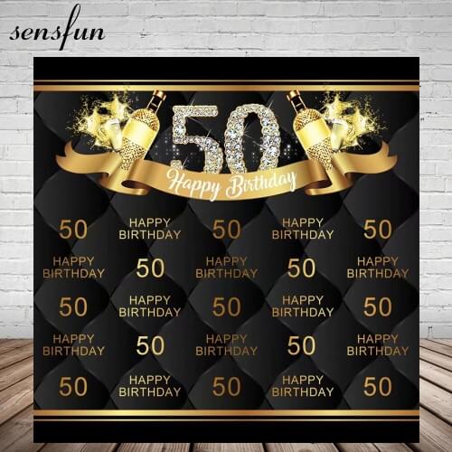 Sensfun Bling Diamond Happy 50 Birthday Party Backdrop Good Text Black Photography Backgrounds For Photo Studio Vinyl