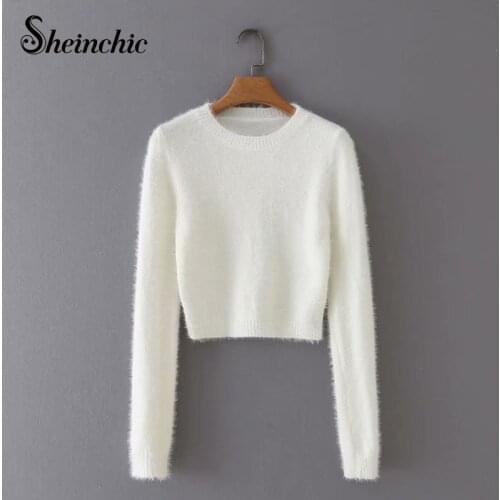 Womens White Sweaters Long Sleeve O-neck Jumper Casual Knitted Sweater Female 2021 Autumn Winter Warm Pulovers for Women