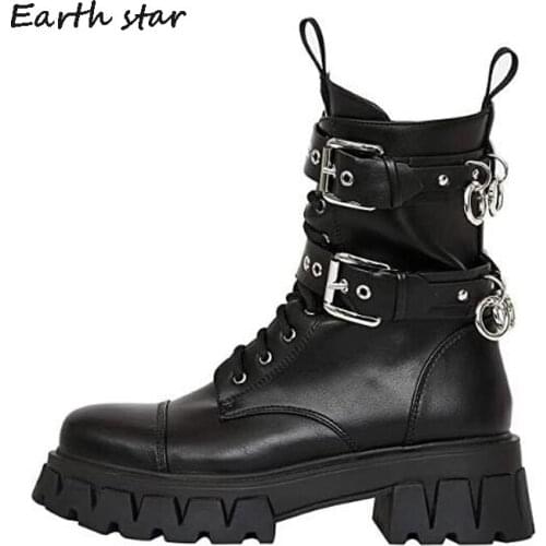 2020 Autumn Buckle Shoes Women Fashion Brand Martin Boots Platform Shoes Ladies Ankle footware Black Female botas mujer Boots