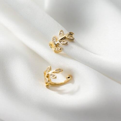 MloveAcc Real 925 Sterling Silver Minimalist Leaves Ear Clip Ear Buckle for Fashion Women Party Ear Bones Jewelry Accessories