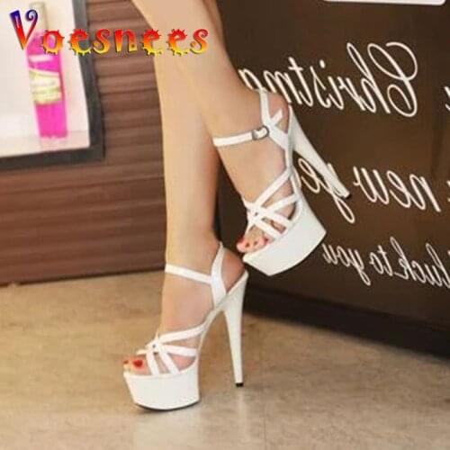 Steel Pipe Dance Shoes Women fine with high-heels 15cm Female Sexy Platforms Sandals Shoes Show Lady superb high-heeled Sandals