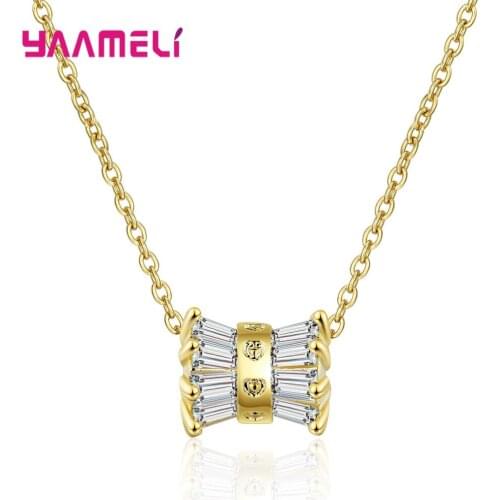 Geometry Sterling Silver 925 Jewelry Pendant Necklace for Women Temperament Austrian Crystal Silver/Gold Color