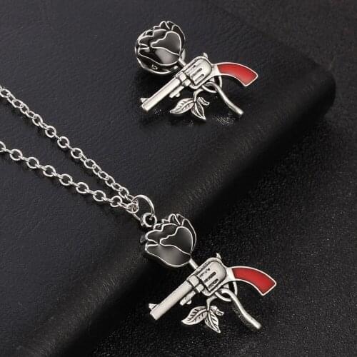 Punk Gun Rose Pistol Pendant Necklace Fashion Women Collar Charm Necklace Vintage Gothic Creativity Jewelry Cocktail Gifts