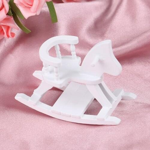1/12 Dollhouse Miniature White Wooden Rocking Horse Chair Nursery Room Furniture Doll House Ornament Accessories Toys For Kids