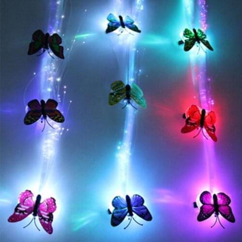 10pcs Butterfly braid toy luminous hair braid colorful braid fiber optic wire childrens party luminous props