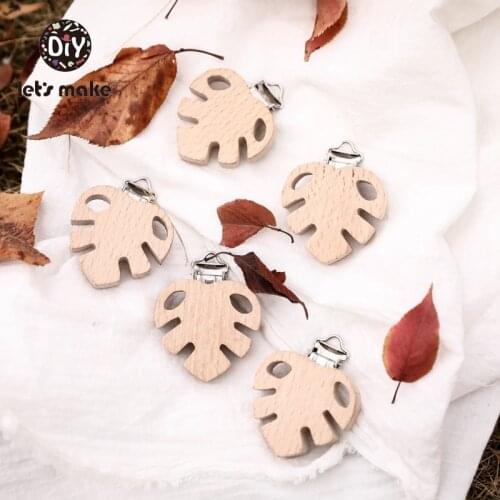 Lets Make 10pc Beech Wooden Baby Pacifier Clip Cartoon Plant Leaves BPA Free Pacifier Clip Holder Baby Wood Teether Baby Goods