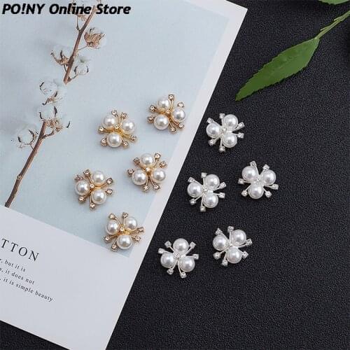 10pcs/set DIY Flower Rhinestones Buttons Pearl Button Alloy Diamante Crystal Bow Wedding Decoration Sewing Decor Accessories