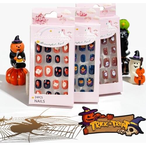 Halloween 24 Pieces of Wearable Adult/child False Nail Patches Adhesive Nail Decoration Nail Piece Halloween Fake Nails