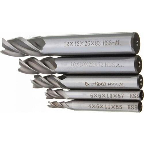 5Pcs/lot HSS CNC Straight Shank 4 Flute End Mill Cutter Drill Bit Tool 4 / 6 / 8 / 10 / 12mm