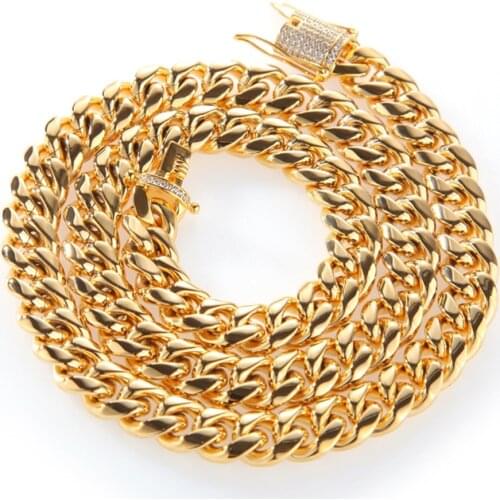 Hip Hop Men Gold Color Zircon Stainless Steel Cuban Chain Double Side Buckle Ice Out Cuban Jewerly Hip Hop For Men
