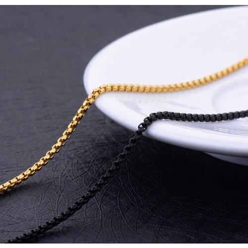 Wholesale Stainless Steel 2.5MM Gold Black Color Square Pearl Chain Necklace Fashion Unisex Jewelry Fit Pendant Length 60CM