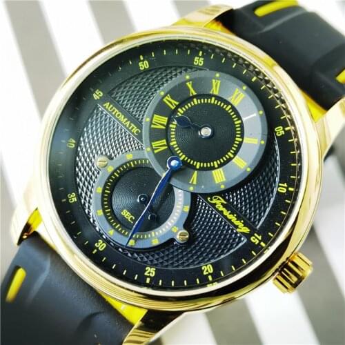 Forsining 2020 Golden Luxury Men Transparent Automatic Wristwatch Automatic Mechanical Watch Silicone Band Casual Sport Clock